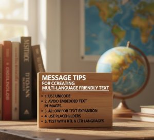 buatkan gambar tentenag Message Tips for Creating Multi-Language Friendly Text