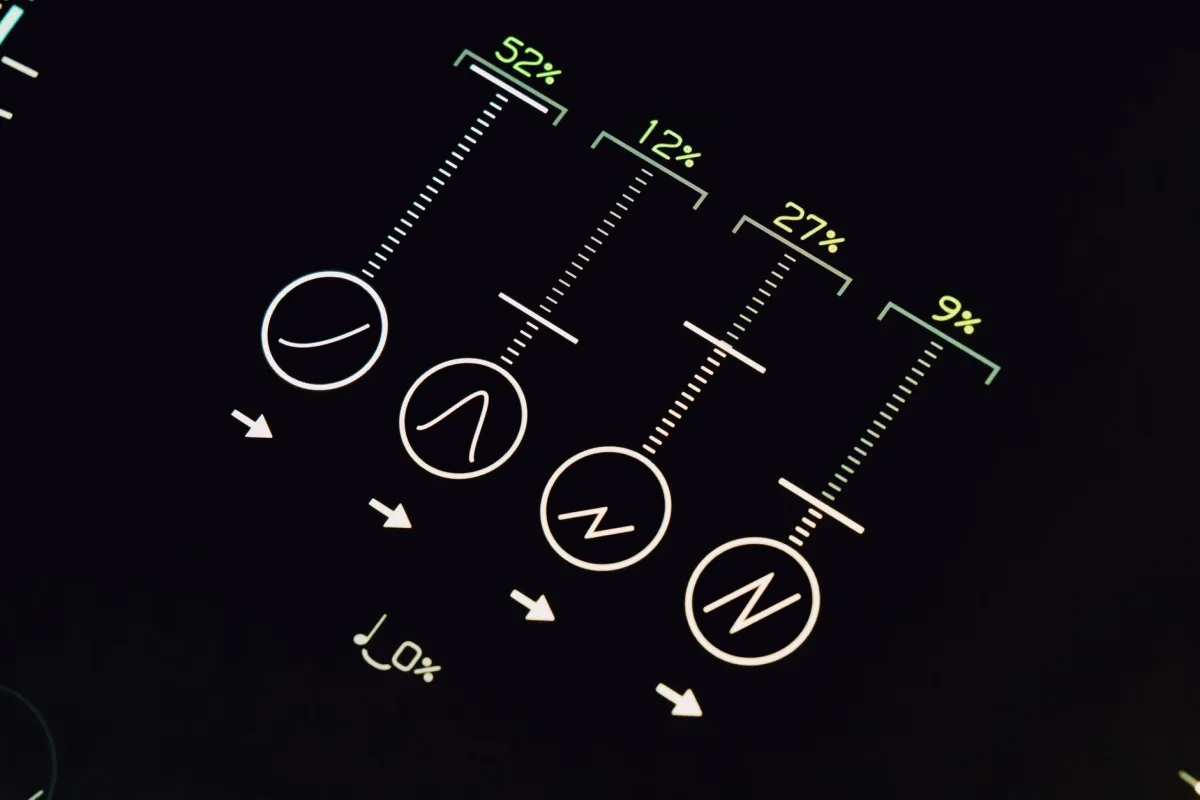 Conceptual display of futuristic user interface with percentages and symbols. Conceptual display of futuristic user interface with percentages and symbols.