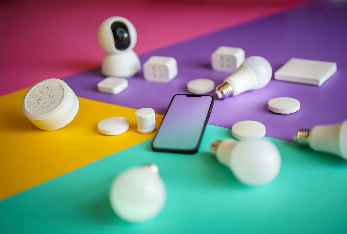 devices arranged on colorful background showcasing modern technology options.