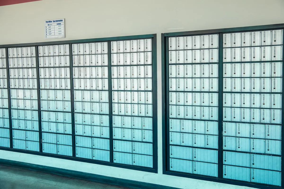 Rows of mailboxes in a Los Angeles post office showcasing organization and service.