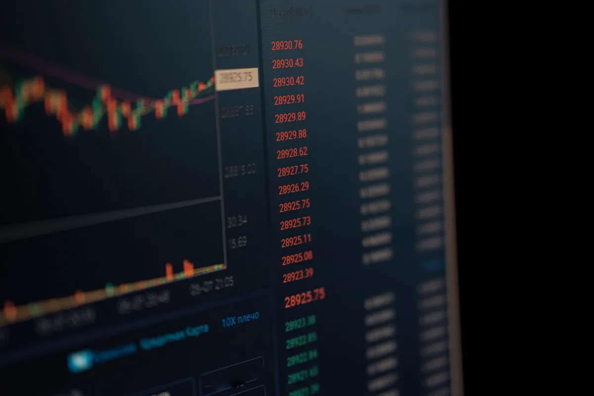 Close-up of a computer screen showing dynamic financial market data and charts, indicating trading updates. Close-up of a computer screen showing dynamic financial market data and charts, indicating trading updates.