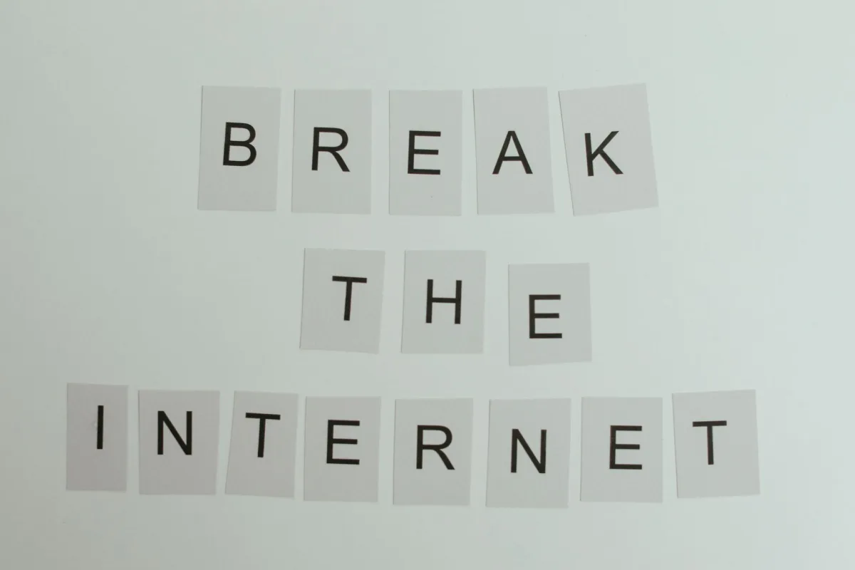Conceptual image with text 'Break the Internet' using letter cards on a light background. Conceptual image with text 'Break the Internet' using letter cards on a light background.