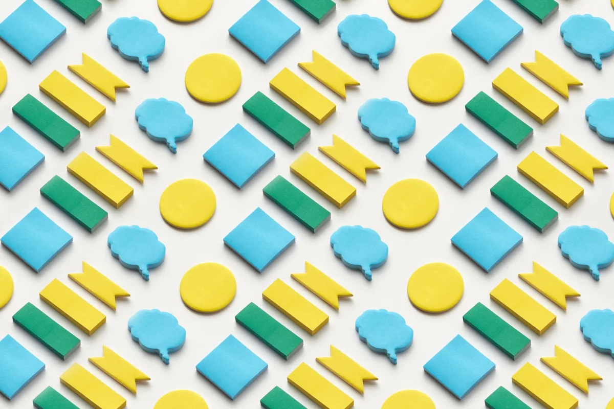 Bright abstract composition with colorful geometric shapes and speech bubbles. Bright abstract composition with colorful geometric shapes and speech bubbles.