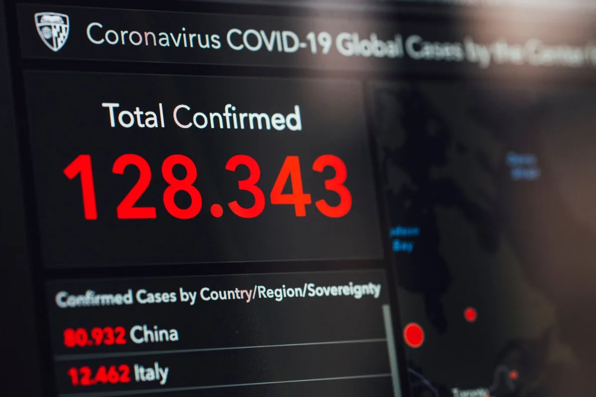 Digital display showing COVID-19 global confirmed cases in real-time. Digital display showing COVID-19 global confirmed cases in real-time.