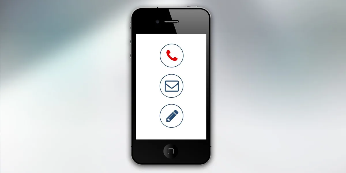 Smartphone showing communication icons call, email, and on screen.