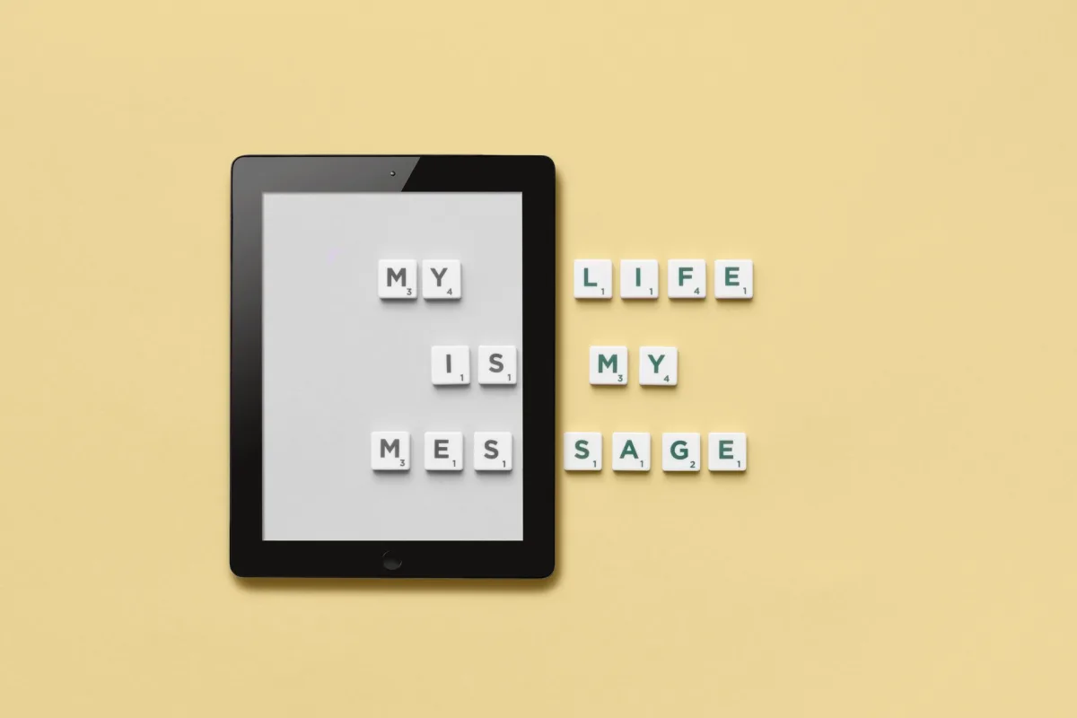 Inspirational message using letter tiles on a tablet for motivation and creativity. Inspirational message using letter tiles on a tablet for motivation and creativity.
